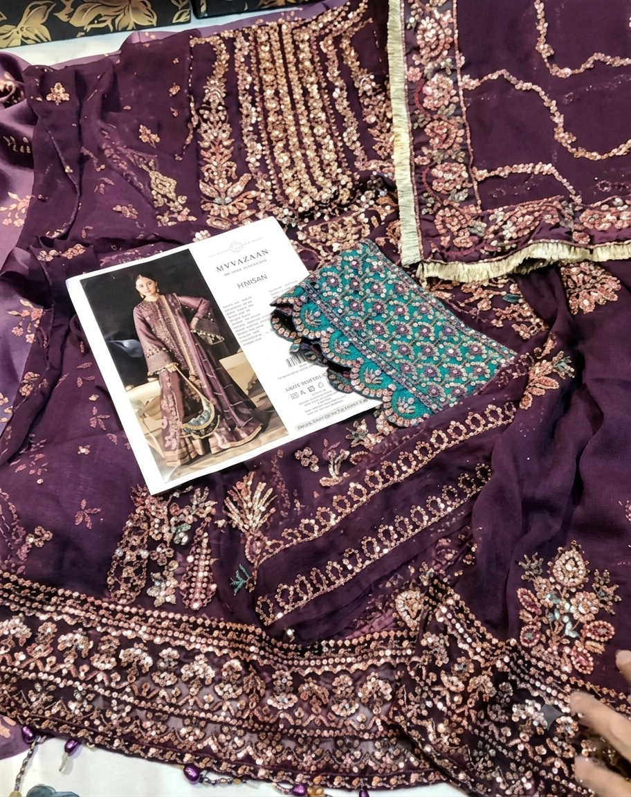 Hussain Rehar Hand Embellished & Embroidered 3 Piece Dress