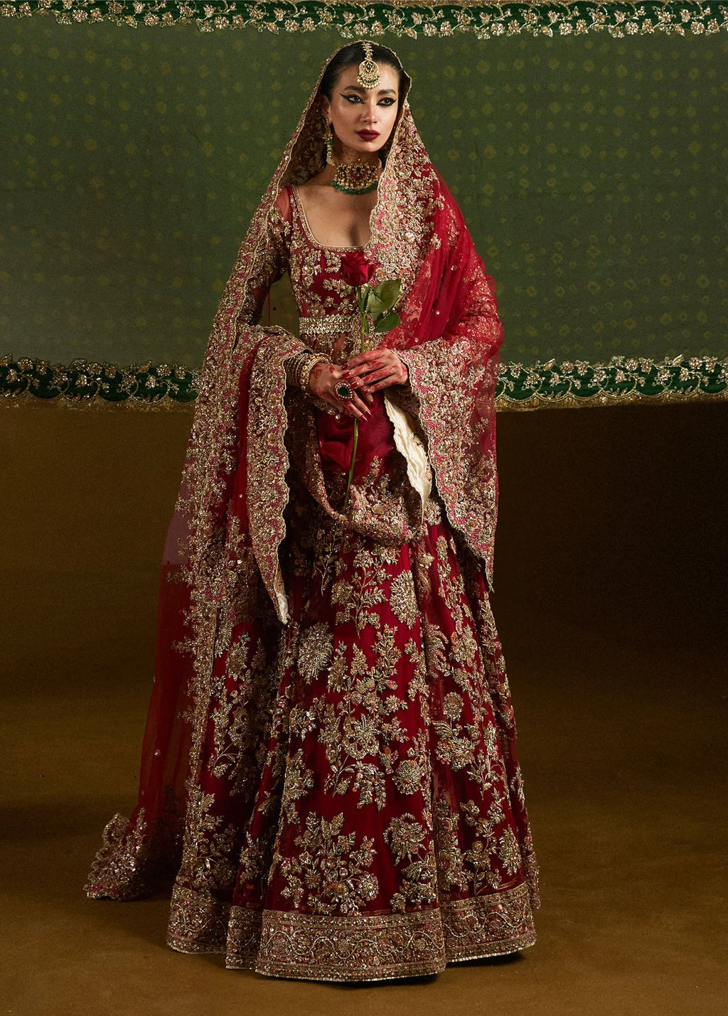 Hussain Rehar Inspired Bridal Baraat Net Hand Embellished & Embroidered Maxi Dark Hot Pink