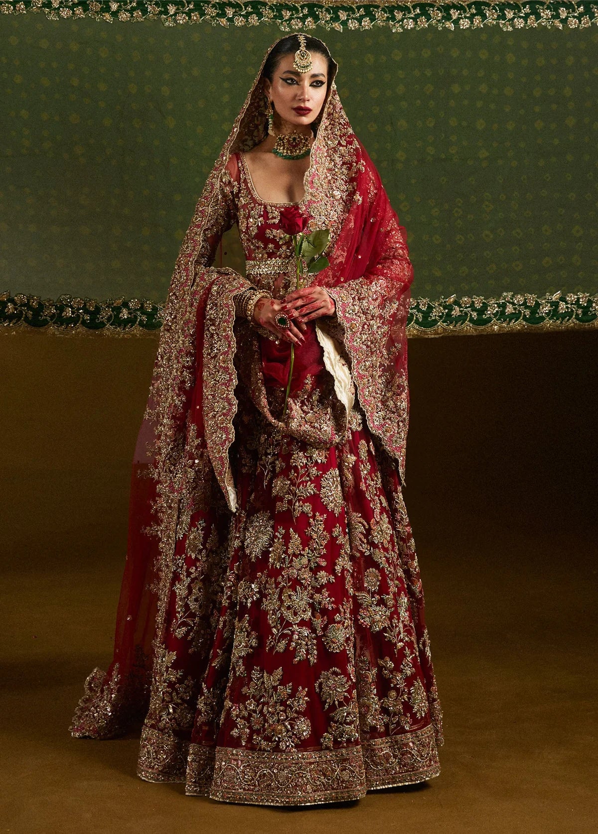 Hussain Rehar Inspired Bridal Baraat Net Hand Embellished & Embroidered Maxi Dark Hot Pink