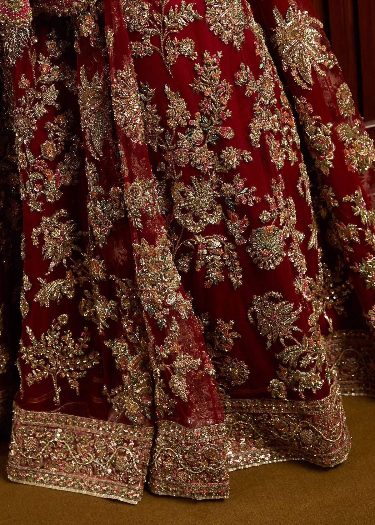 Hussain Rehar Inspired Bridal Baraat Net Hand Embellished & Embroidered Maxi Dark Hot Pink
