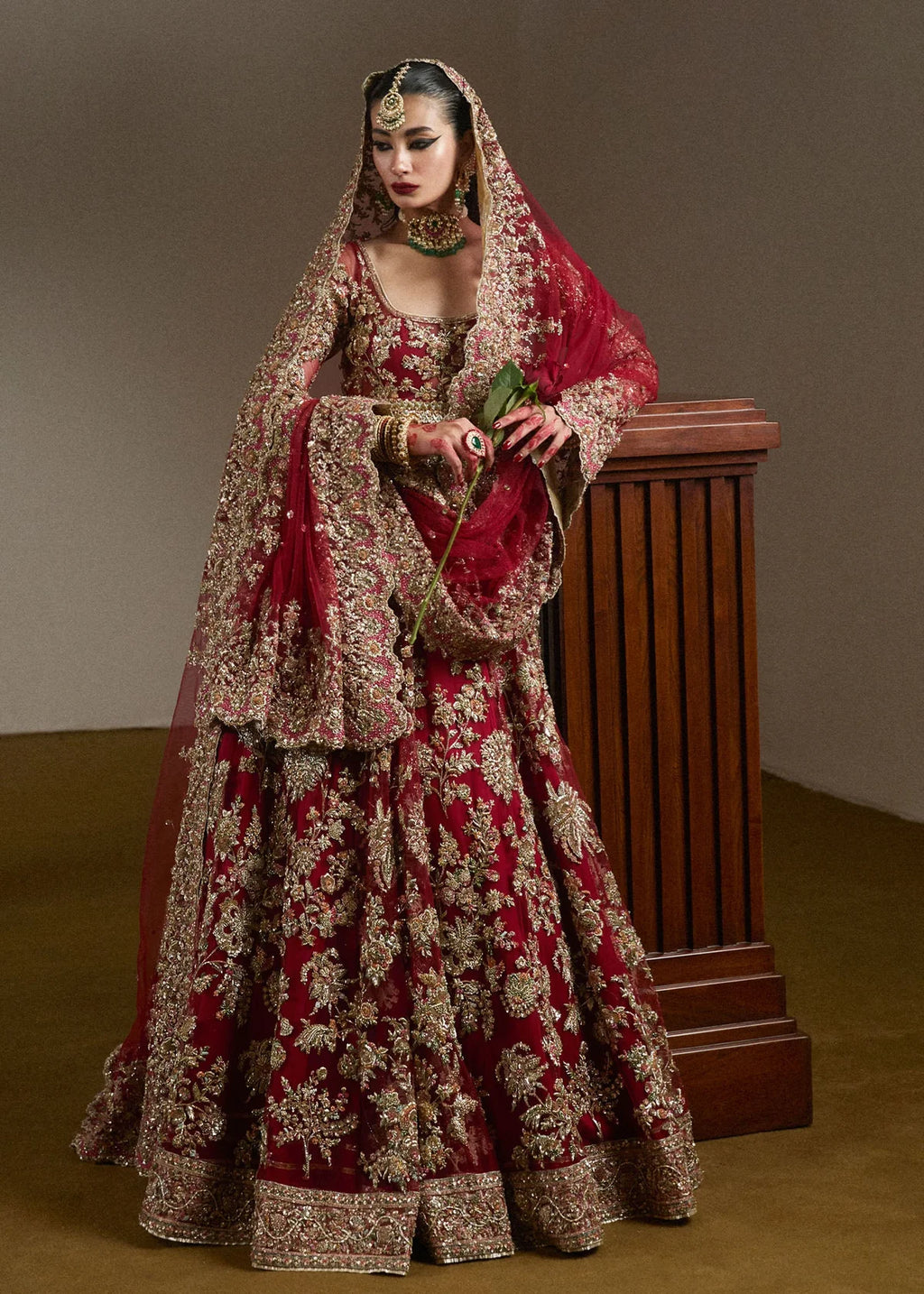 Hussain Rehar Inspired Bridal Baraat Net Hand Embellished & Embroidered Maxi Dark Hot Pink