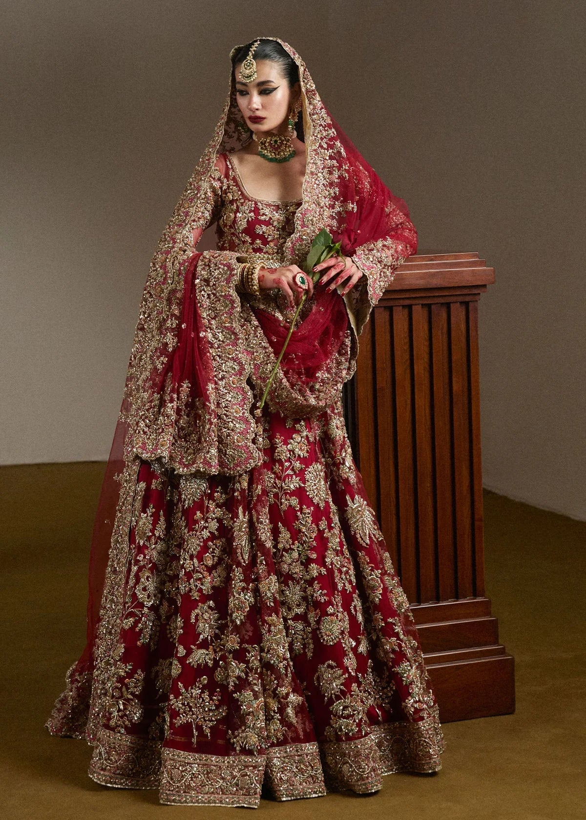 Hussain Rehar Inspired Bridal Baraat Net Hand Embellished & Embroidered Maxi Dark Hot Pink