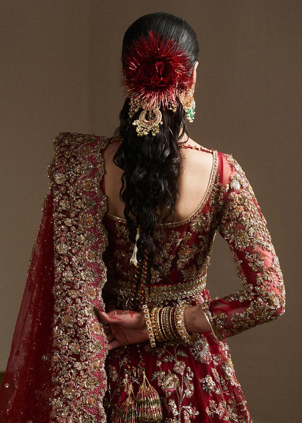 Hussain Rehar Inspired Bridal Baraat Net Hand Embellished & Embroidered Maxi Dark Hot Pink