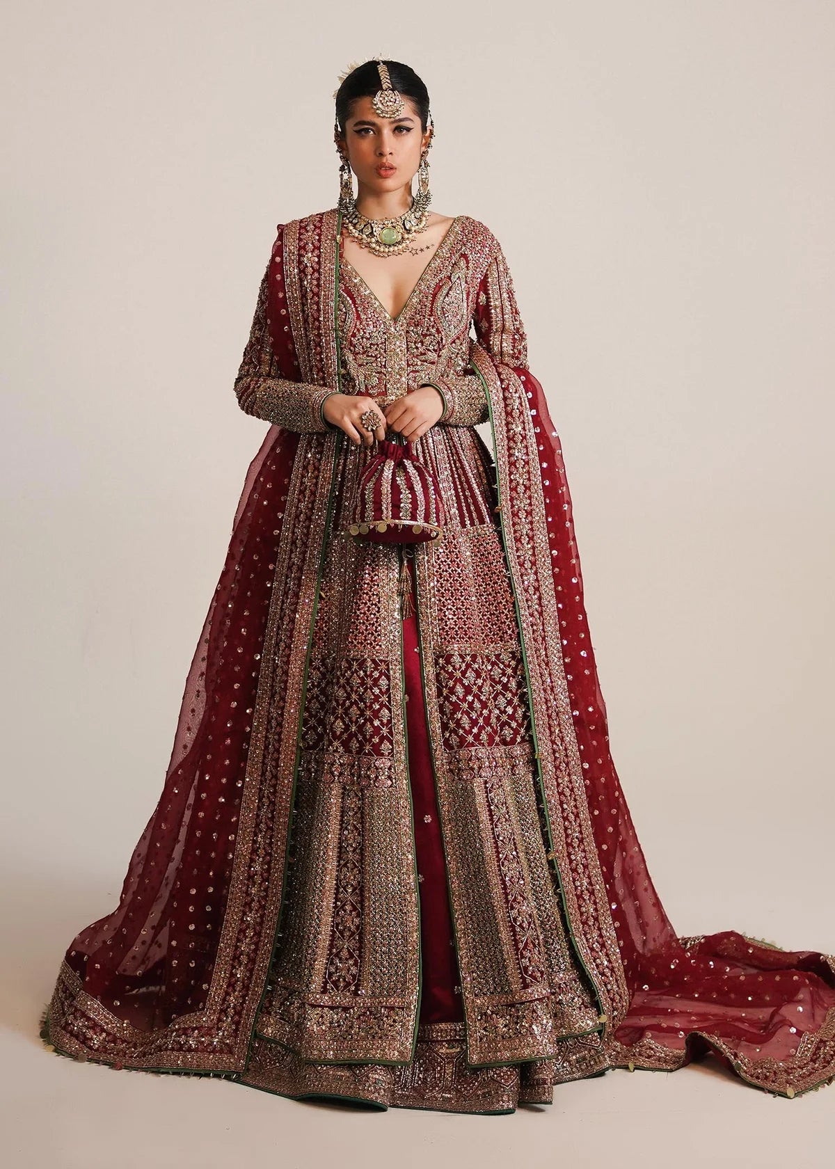 Hussain Rehar Inspired Bridal Organza Hand Embellished & Embroidered Maxi