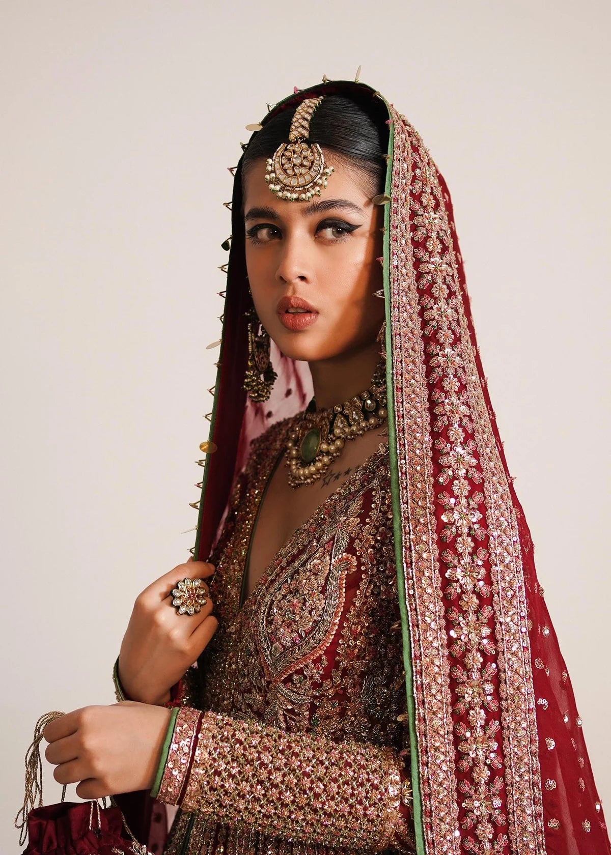 Hussain Rehar Inspired Bridal Organza Hand Embellished & Embroidered Maxi