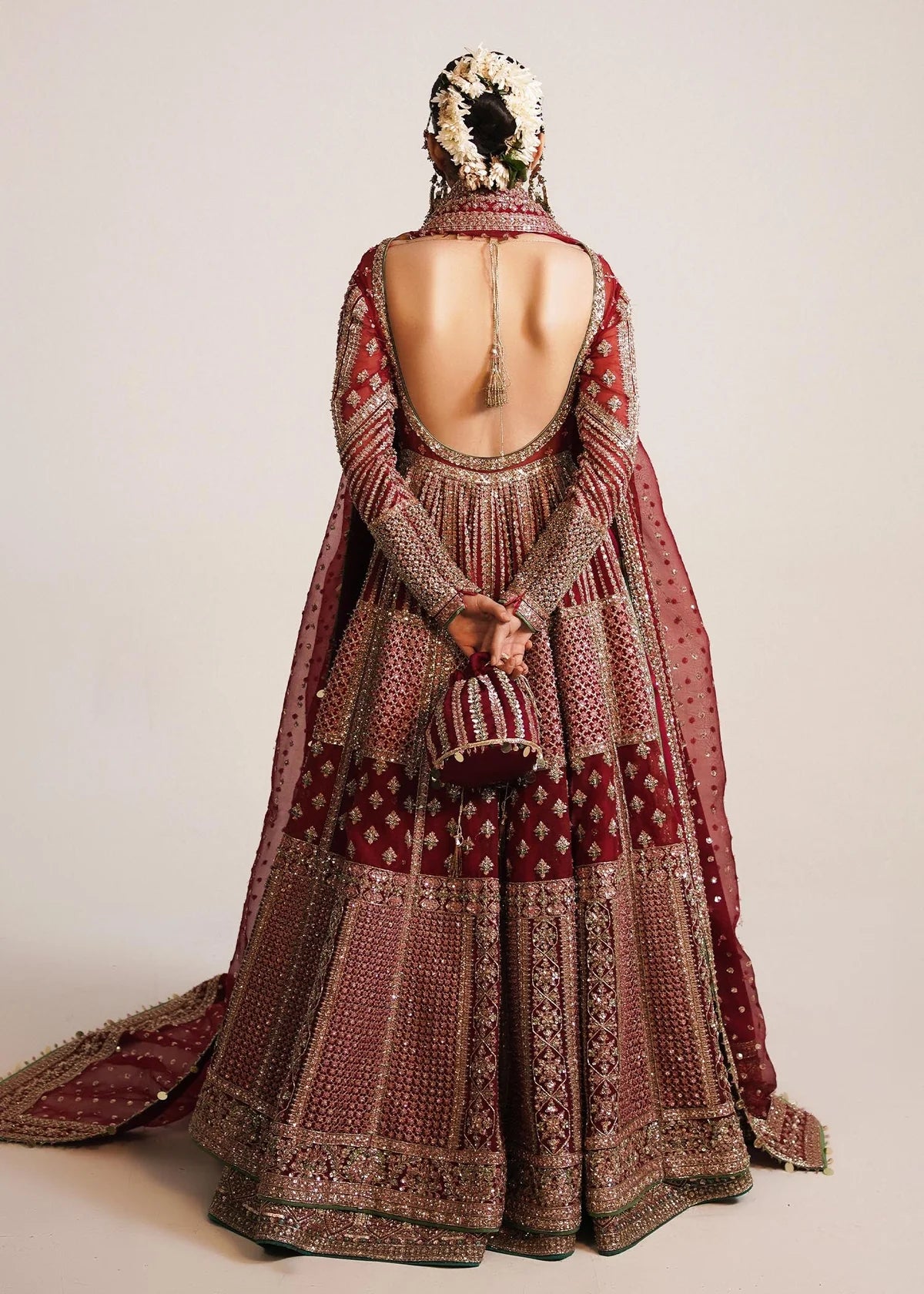 Hussain Rehar Inspired Bridal Organza Hand Embellished & Embroidered Maxi