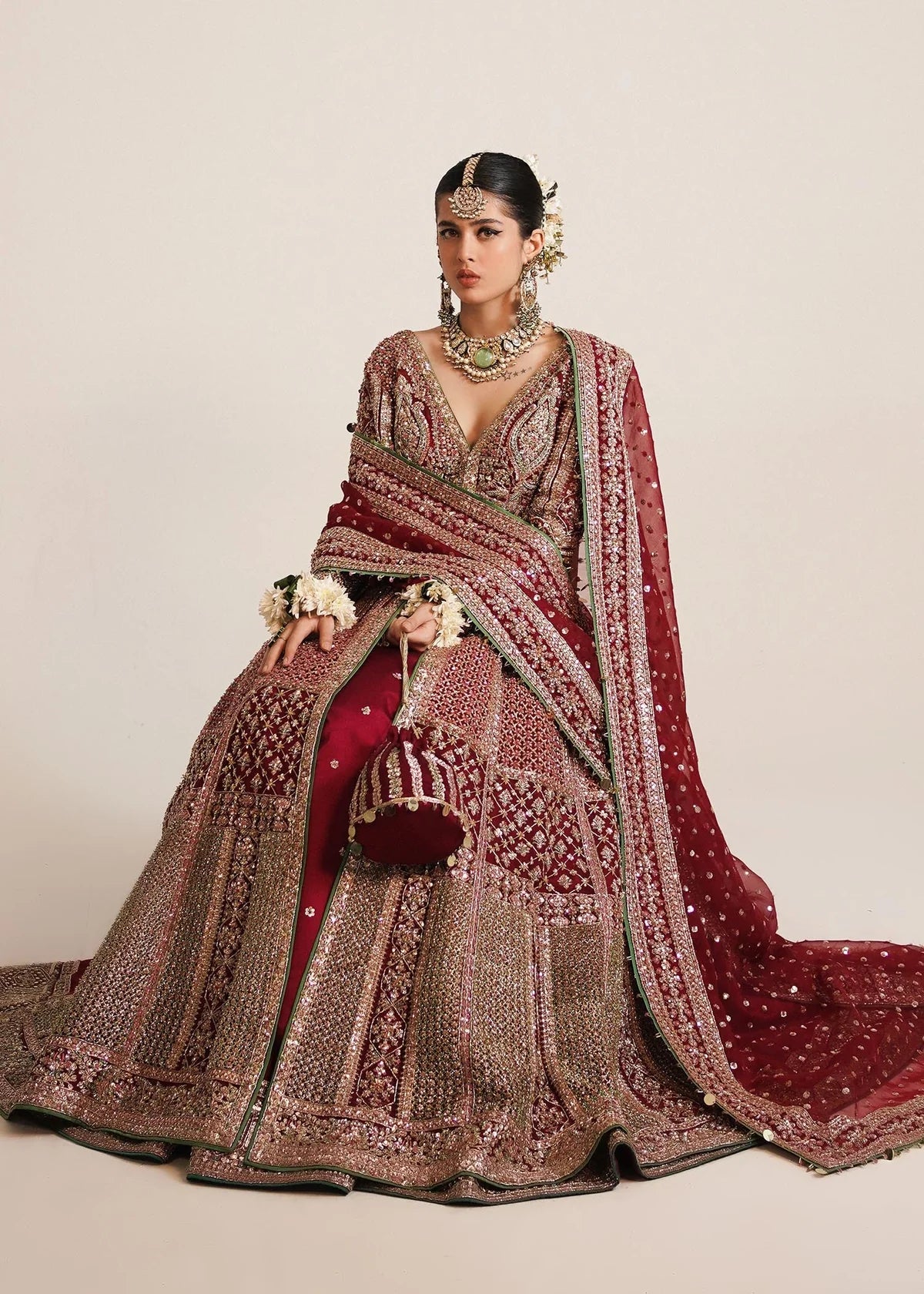 Hussain Rehar Inspired Bridal Organza Hand Embellished & Embroidered Maxi