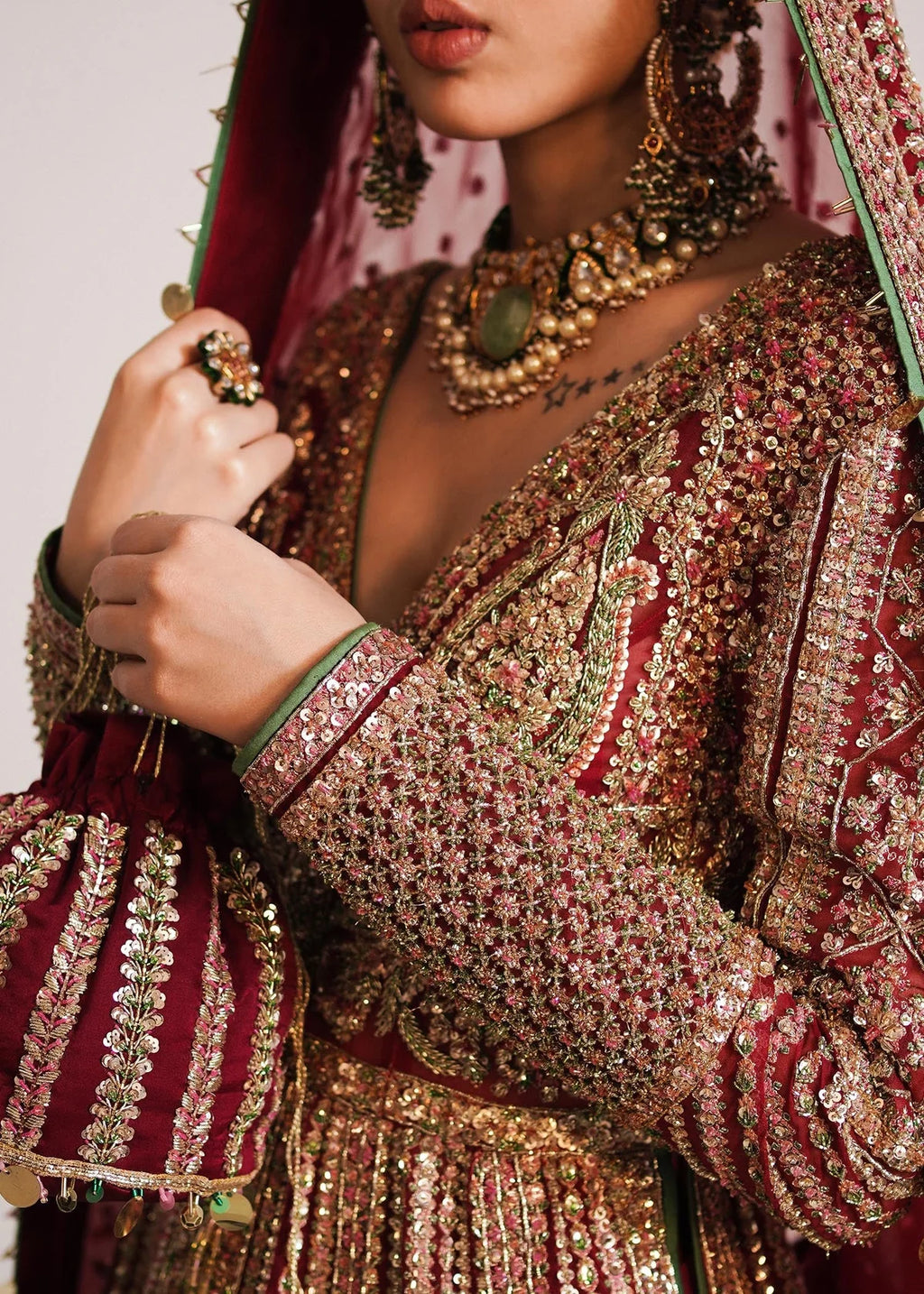 Hussain Rehar Inspired Bridal Organza Hand Embellished & Embroidered Maxi