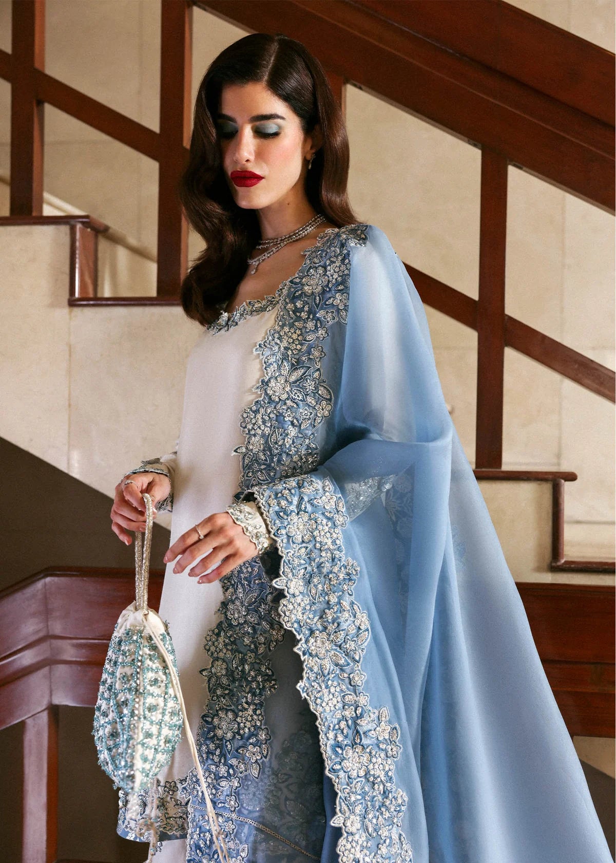 H R Raw Silk Embroidered  3Pc dress