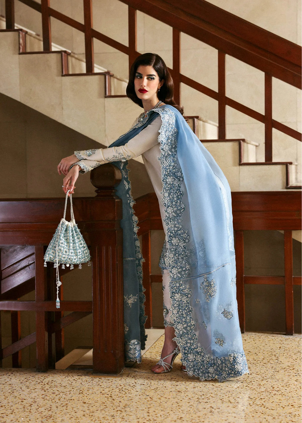 H R Raw Silk Embroidered  3Pc dress
