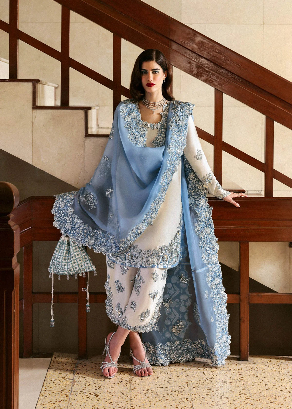 H R Raw Silk Embroidered  3Pc dress