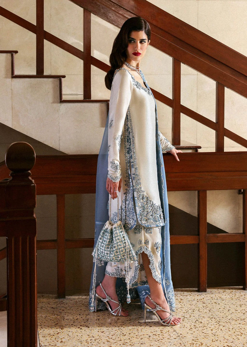 H R Raw Silk Embroidered  3Pc dress