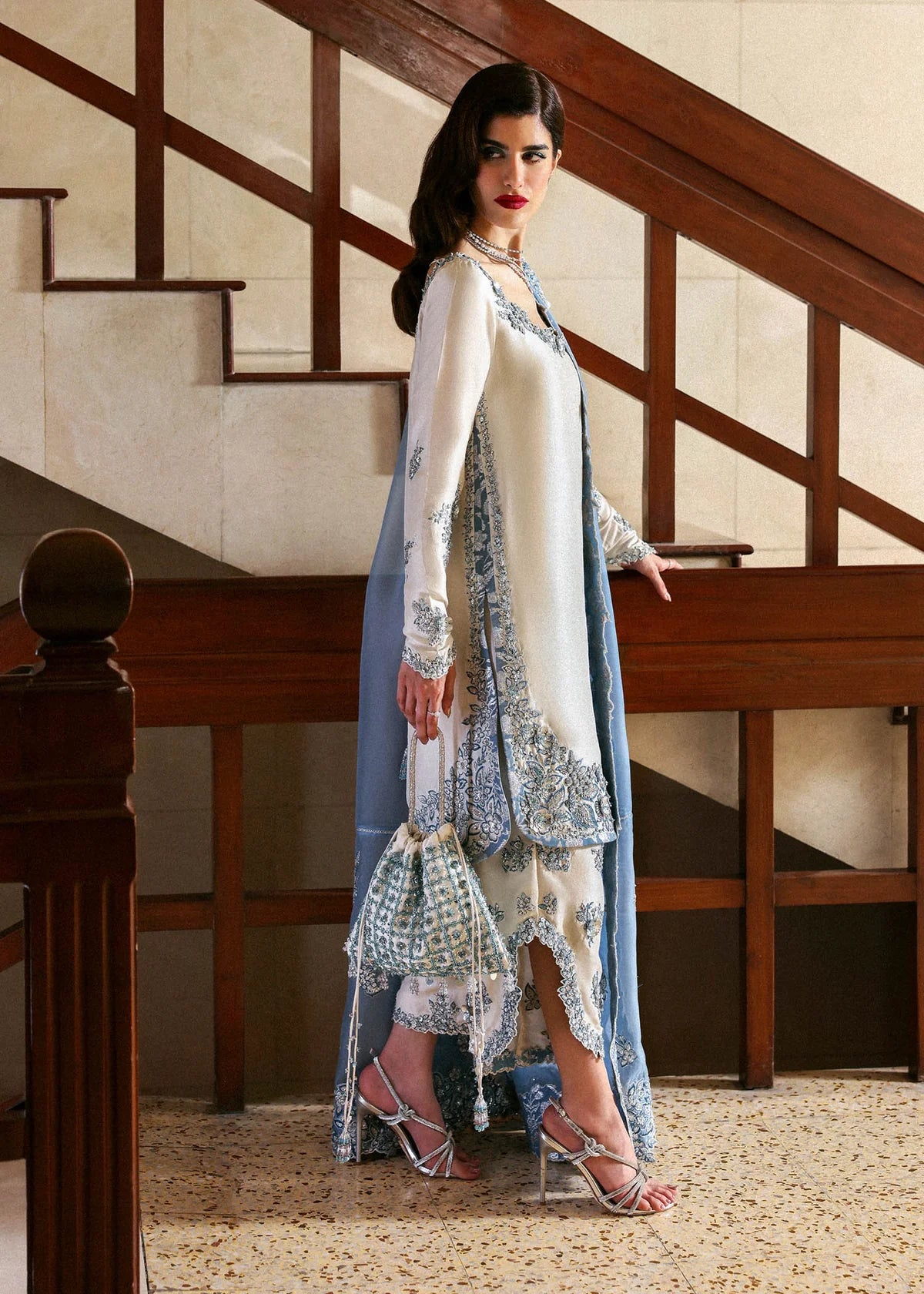 H R Raw Silk Embroidered  3Pc dress