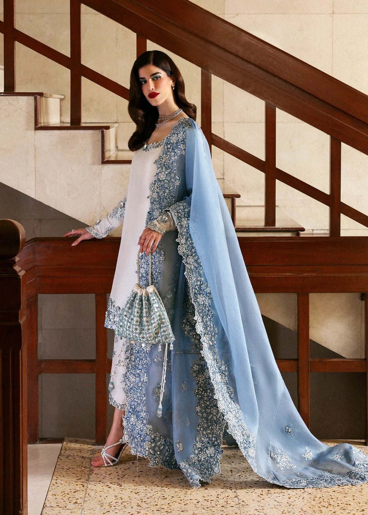 H R Raw Silk Embroidered  3Pc dress