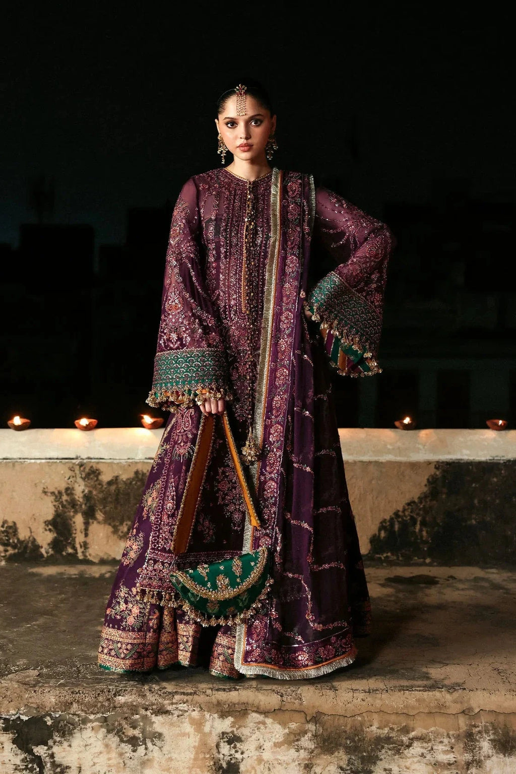 HUSSAIN REHAR CHIFFON HAND EMBELLISHED & EMBROIDERED 3 PIECE DRESS