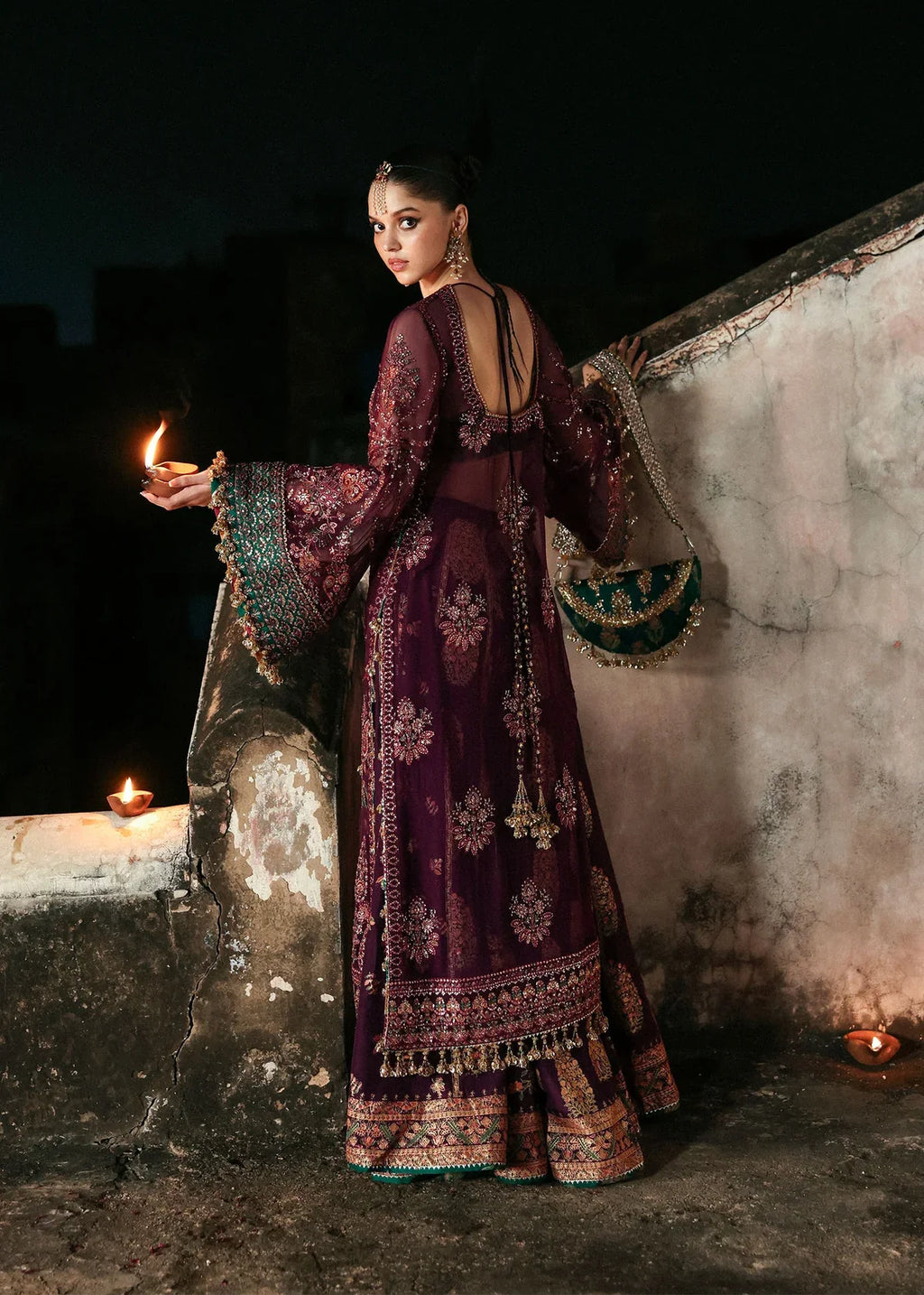 HUSSAIN REHAR CHIFFON HAND EMBELLISHED & EMBROIDERED 3 PIECE DRESS
