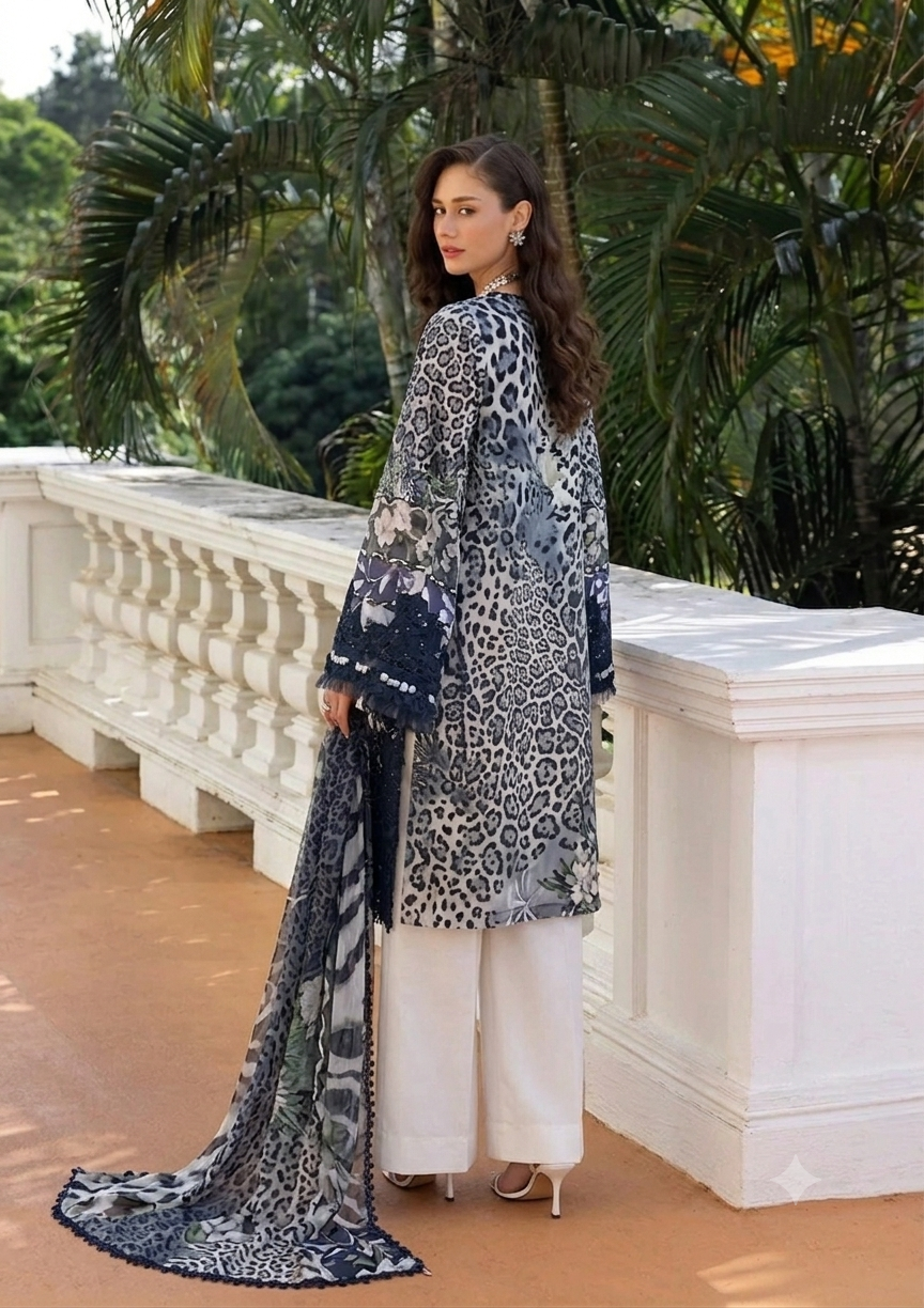 Elaf Lawn Embroidered & Printed 3 Piece Dress