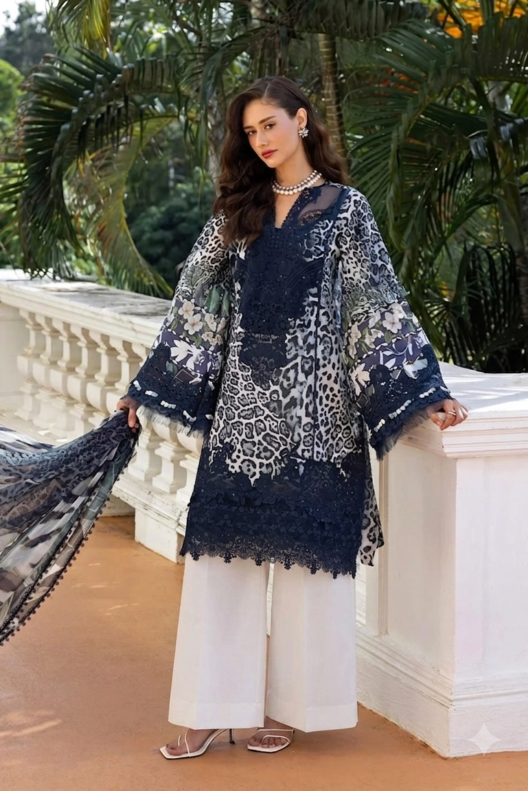 Elaf Lawn Embroidered & Printed 3 Piece Dress
