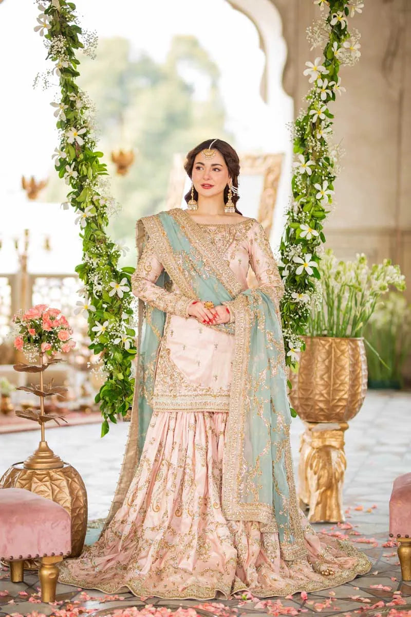 Maha Wajahat Inspired Nikkah Embroidered & Hand Embellished Gharara Wedding Dress