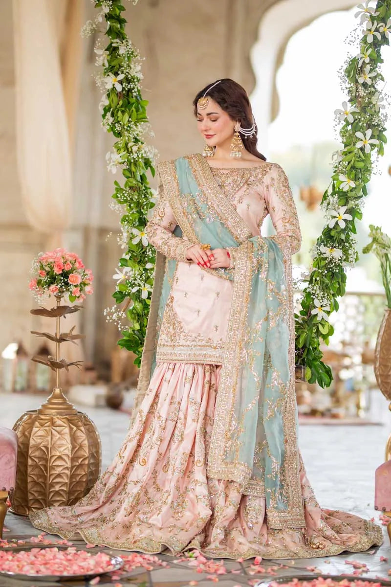 Maha Wajahat Inspired Nikkah Embroidered & Hand Embellished Gharara Wedding Dress