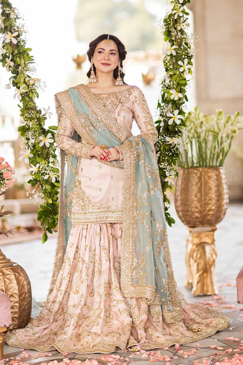 Maha Wajahat Inspired Nikkah Embroidered & Hand Embellished Gharara Wedding Dress
