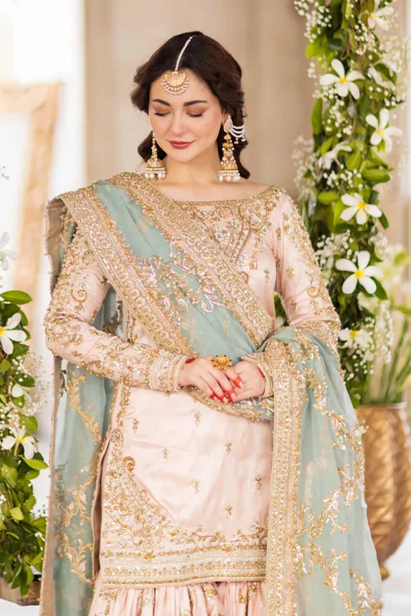 Maha Wajahat Inspired Nikkah Embroidered & Hand Embellished Gharara Wedding Dress