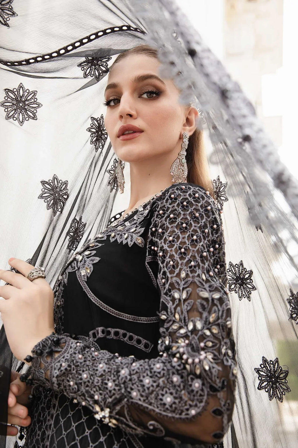 Maria B Inspired Embroidered Chiffon Net Dress 4 Piece