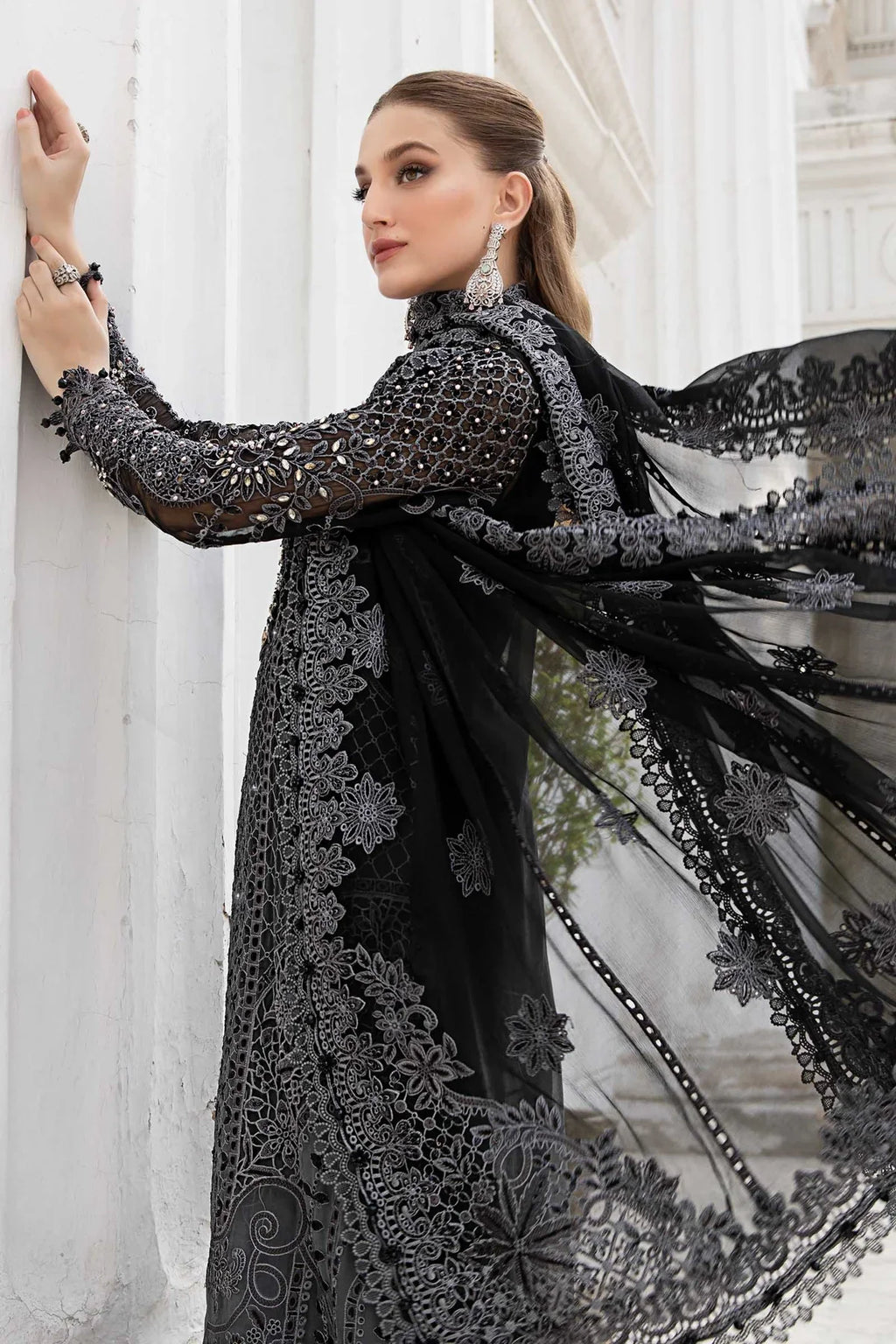 Maria B Inspired Embroidered Chiffon Net Dress 4 Piece