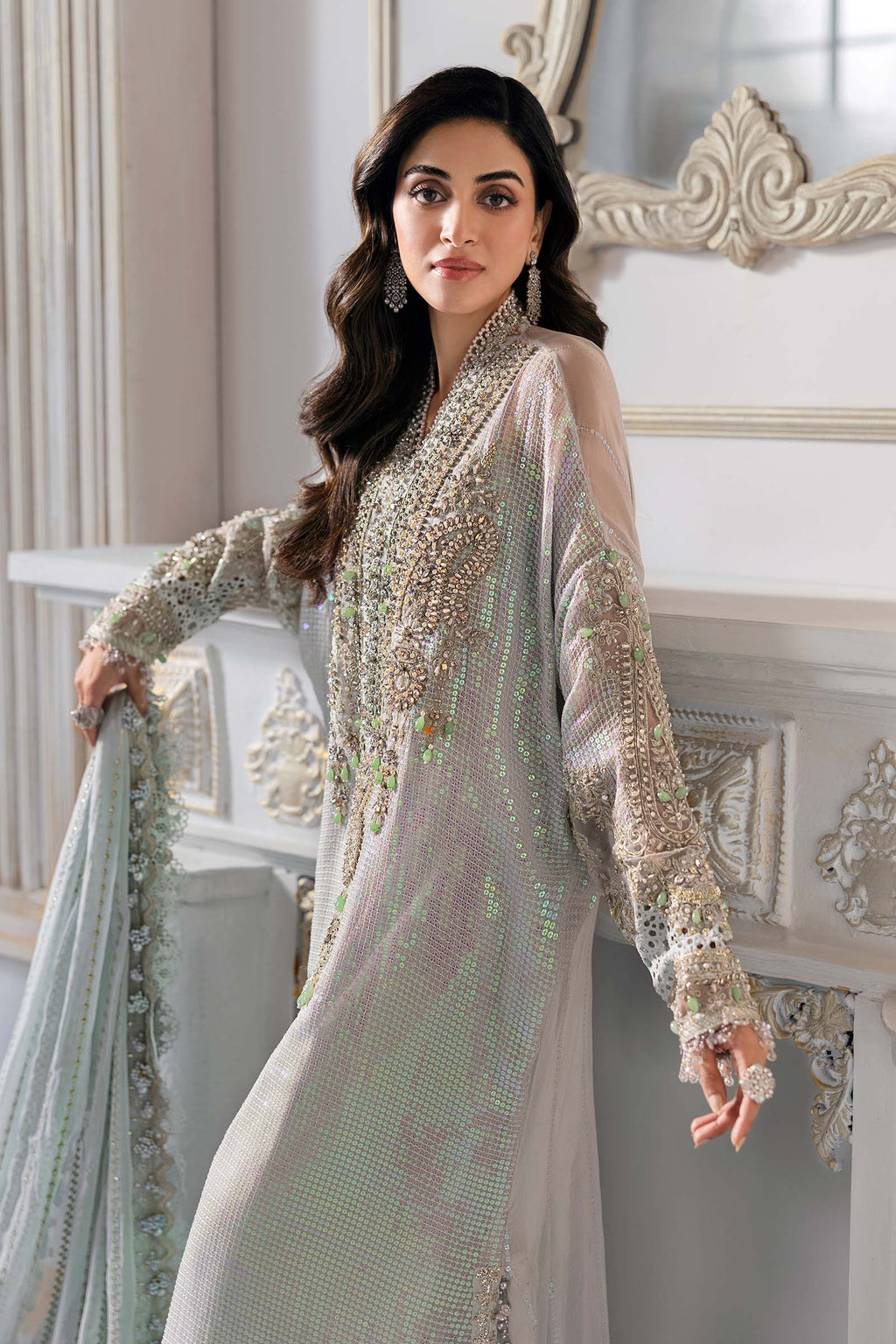 Maria B Inspired Chiffon Embroidered & Hand Embellished - ICE BLUE PURPLE HOLOGRAPHIC