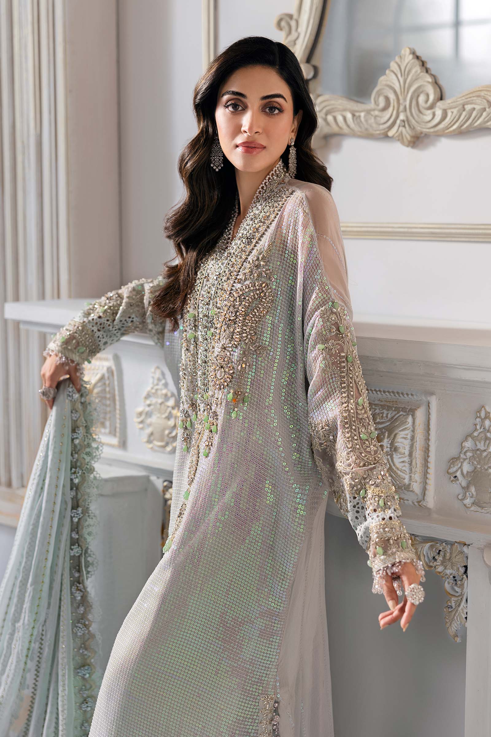 Maria B Inspired Chiffon Embroidered & Hand Embellished - ICE BLUE PURPLE HOLOGRAPHIC
