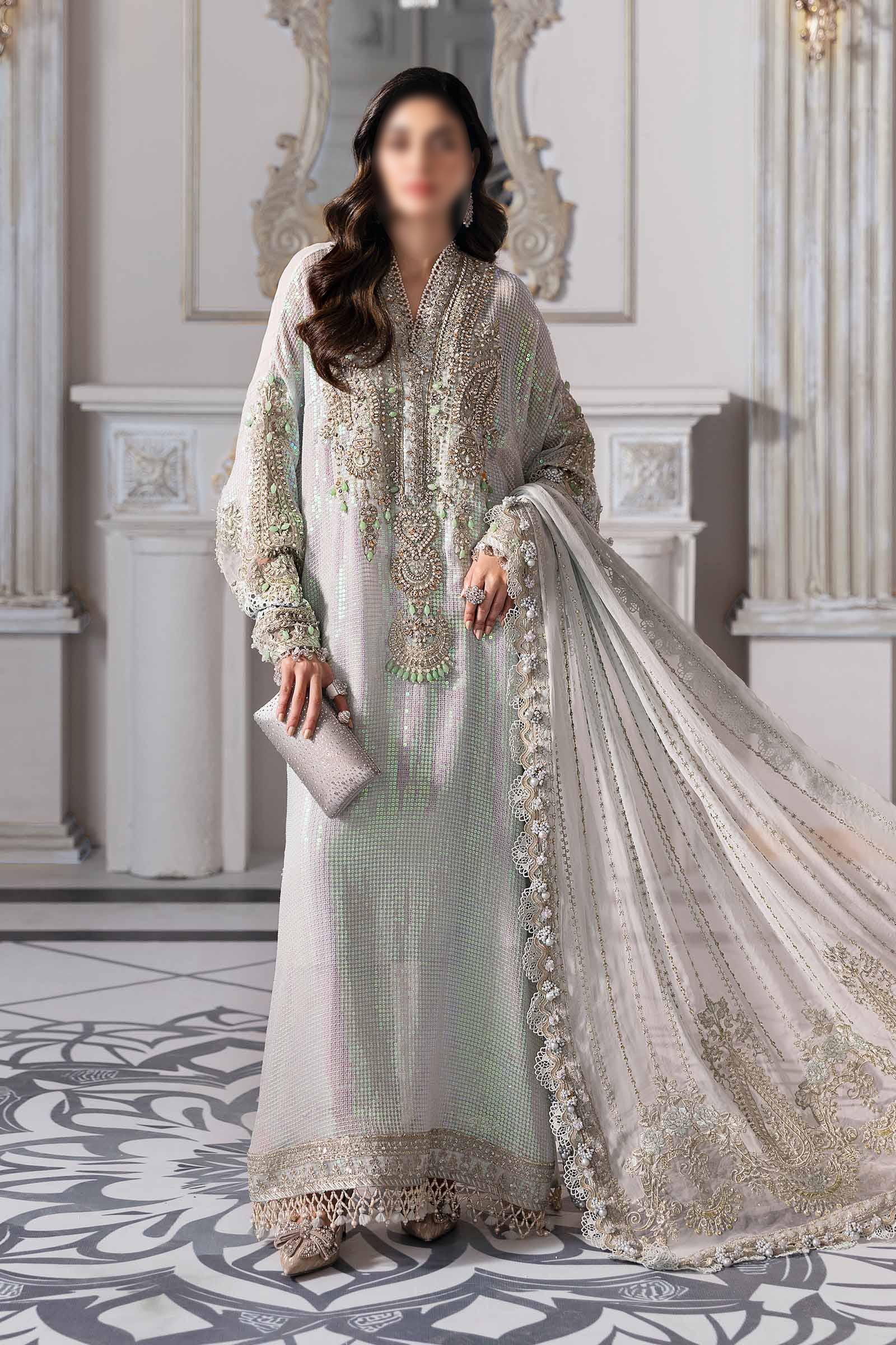 Maria B Inspired Chiffon Embroidered & Hand Embellished - ICE BLUE PURPLE HOLOGRAPHIC