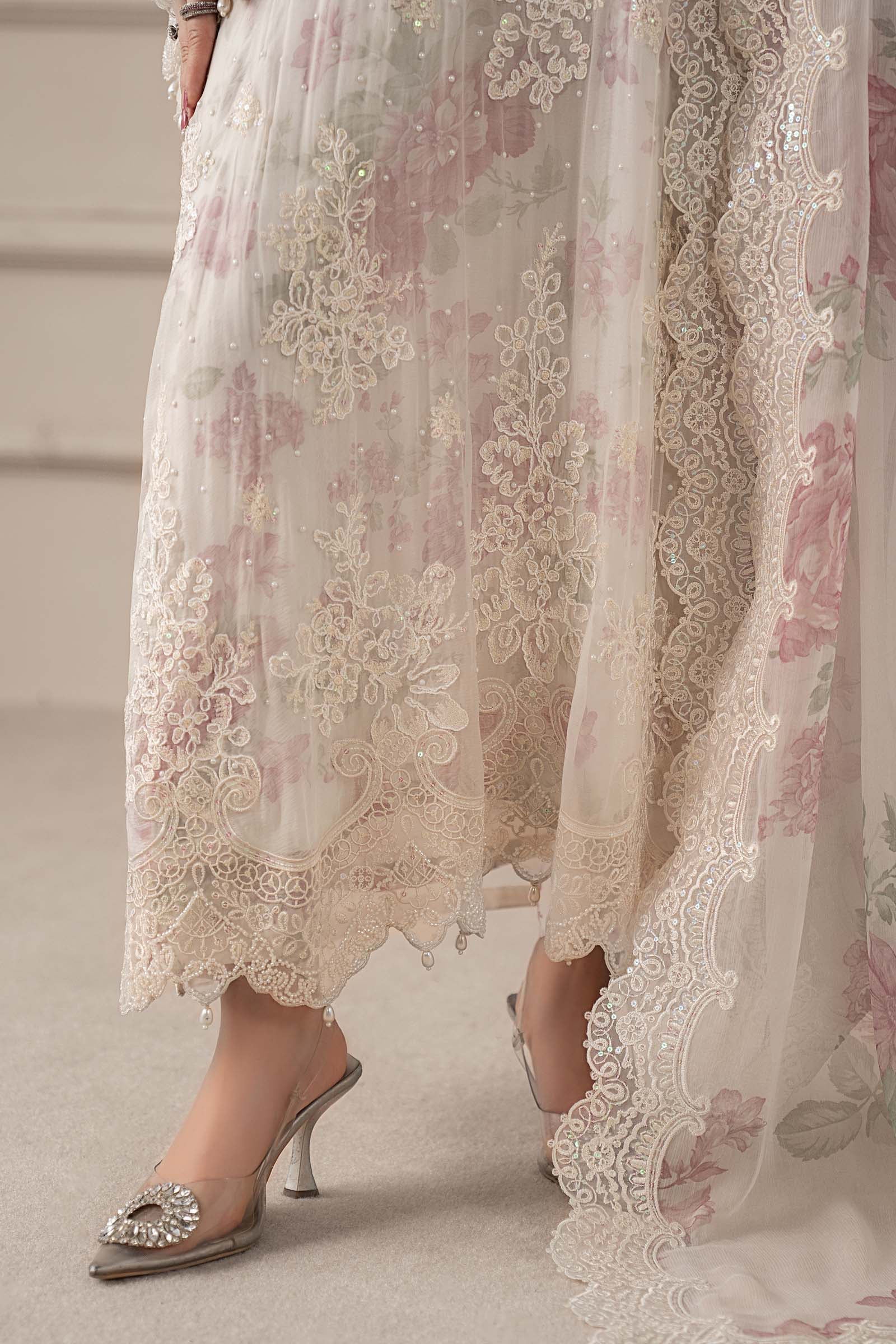 Maria B inspired Chiffon Embroidered & Digital Printed 4 Pc Dress