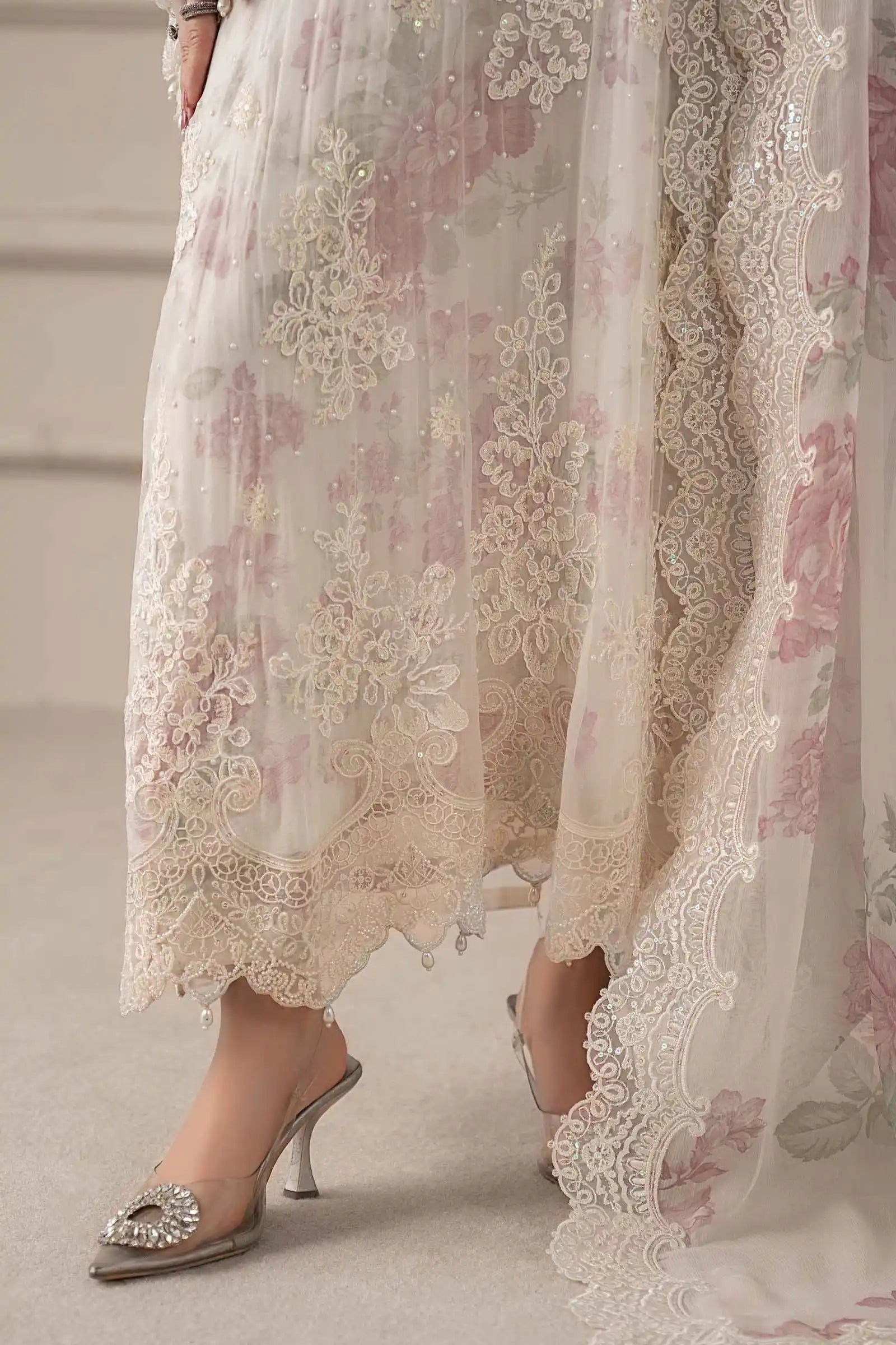 Maria B inspired Chiffon Embroidered & Digital Printed 4 Pc Dress