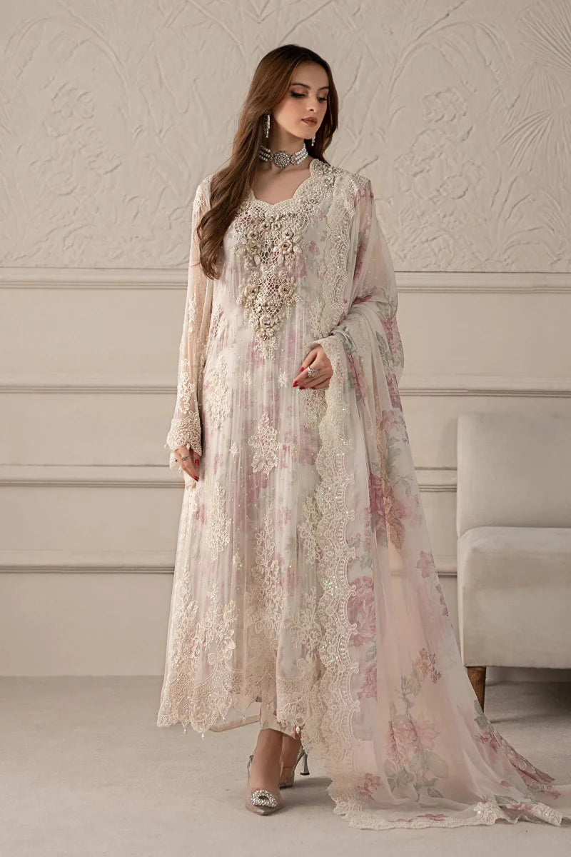 Maria B inspired Chiffon Embroidered & Digital Printed 4 Pc Dress