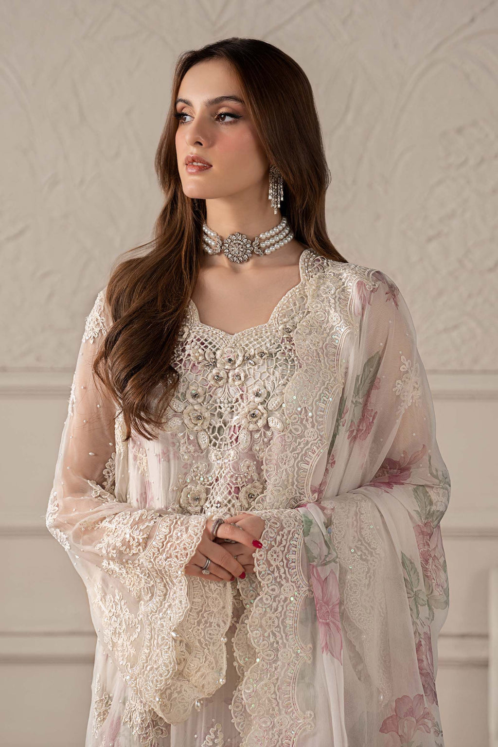 Maria B inspired Chiffon Embroidered & Digital Printed 4 Pc Dress