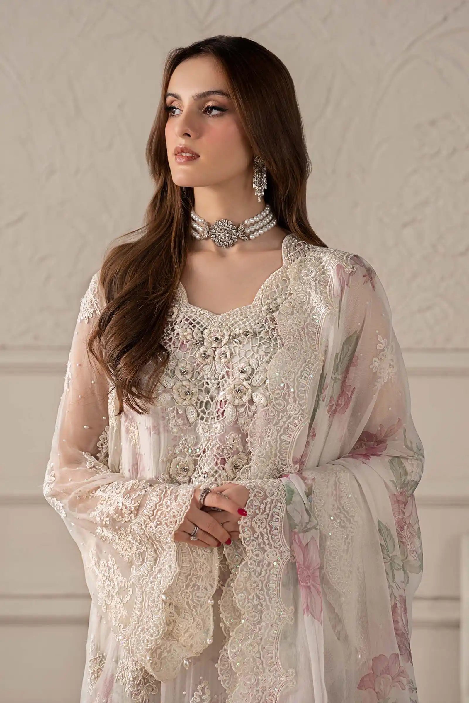 Maria B inspired Chiffon Embroidered & Digital Printed 4 Pc Dress