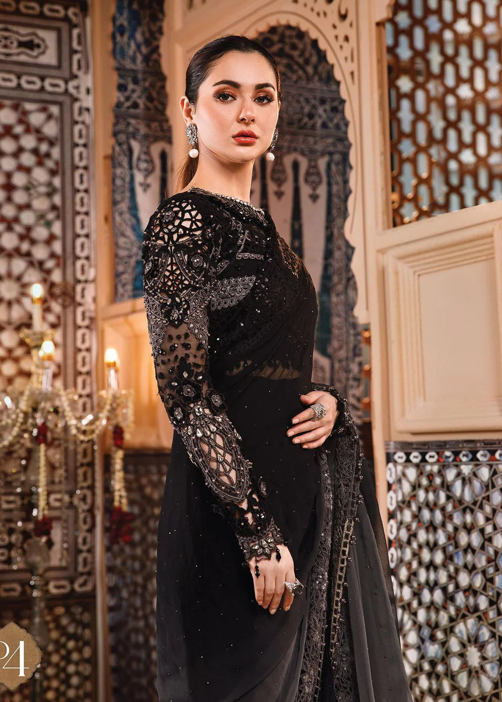 Maria B Inspired Mbroidered GREY & BLACK Net Saree