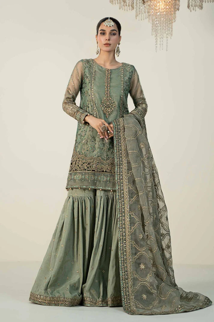 Maria B Organza Evening Wear Embroidered Gharara 3 Piece Dress