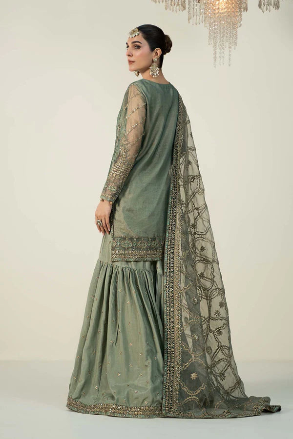 Maria B Organza Evening Wear Embroidered Gharara 3 Piece Dress