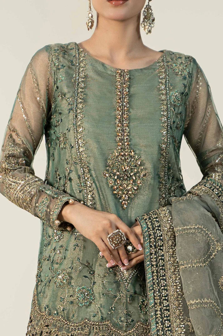 Maria B Organza Evening Wear Embroidered Gharara 3 Piece Dress