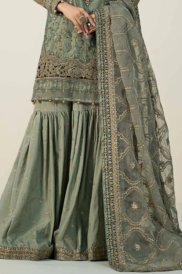 Maria B Organza Evening Wear Embroidered Gharara 3 Piece Dress