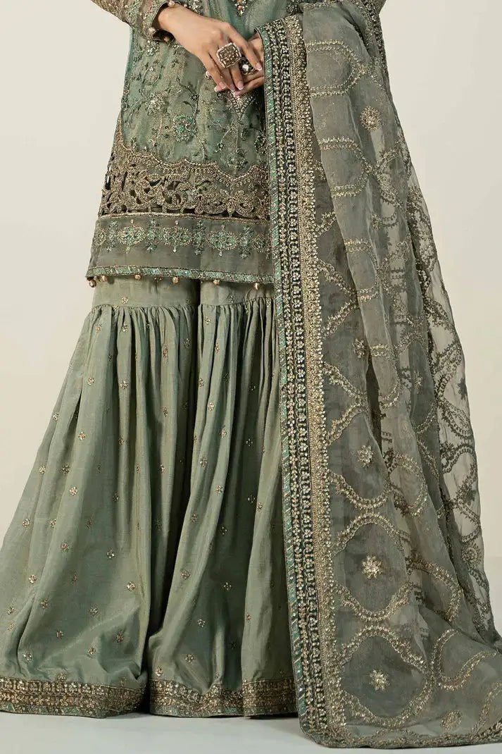 Maria B Evening Wear Embroidered Gharara 3 Piece Dress