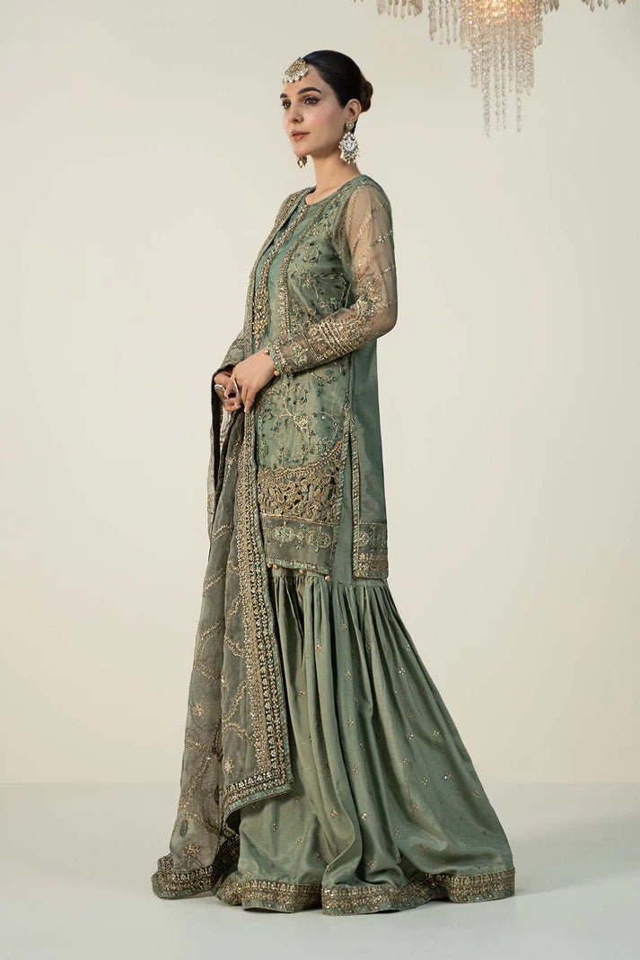 Maria B Organza Evening Wear Embroidered Gharara 3 Piece Dress