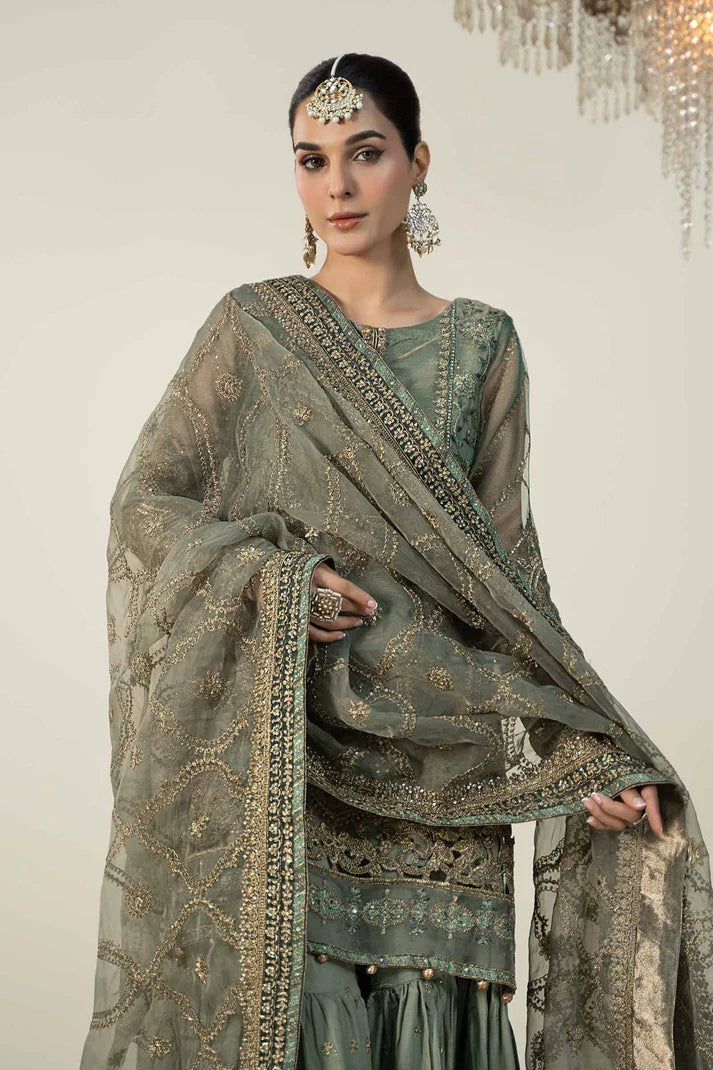 Maria B Organza Evening Wear Embroidered Gharara 3 Piece Dress