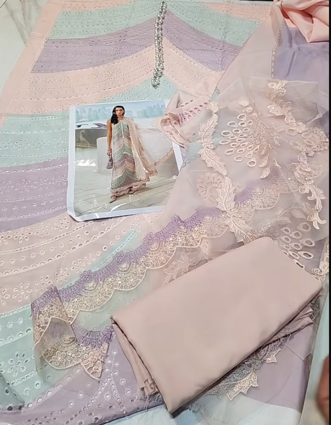 Maria B Inspired Swiss Lawn Chikankari Embroidered Luxury 3Pc