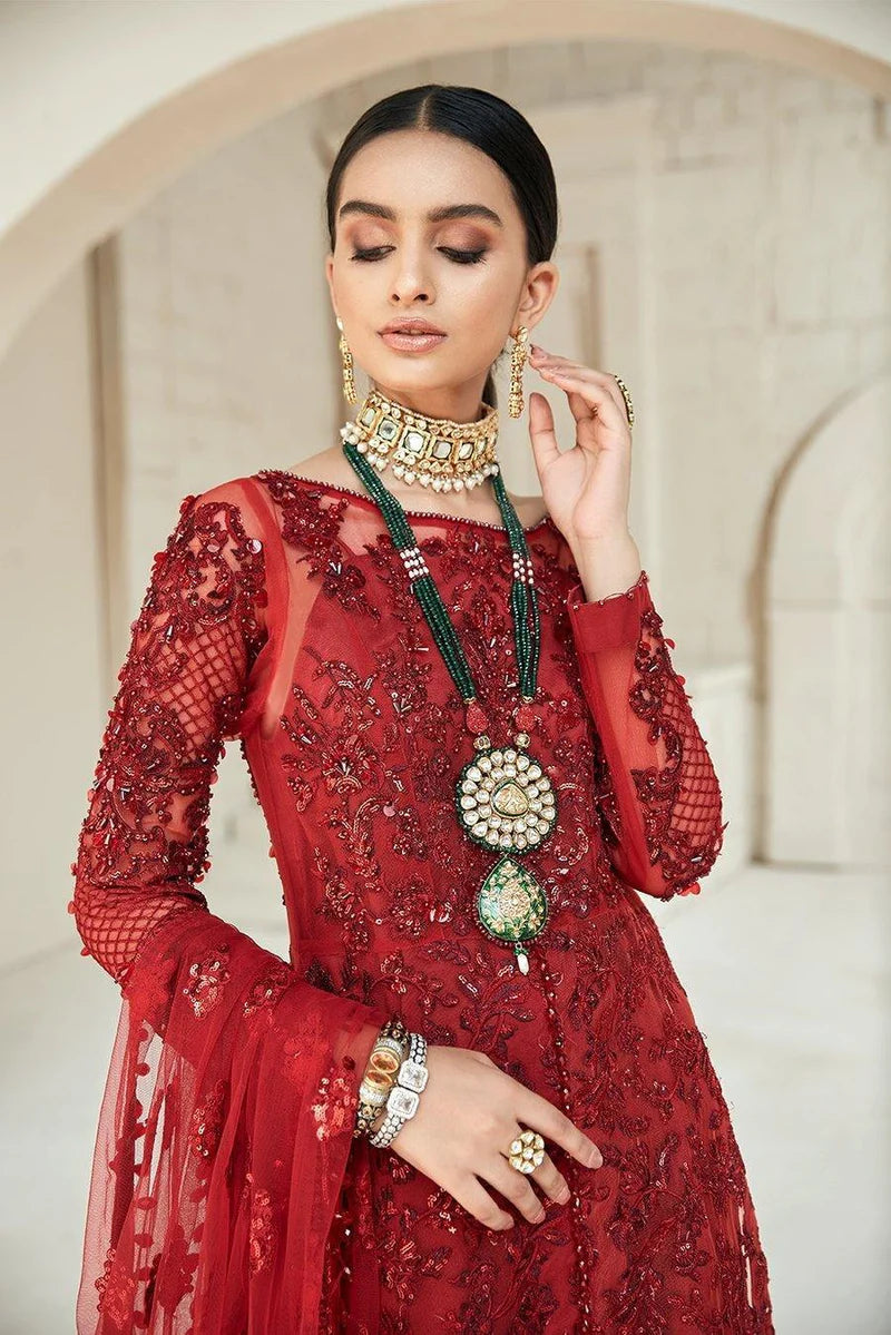 Maryam Hussain Rubi Embroidered Soft Net and Original Branded Cotton Silk 3 Piece Dress