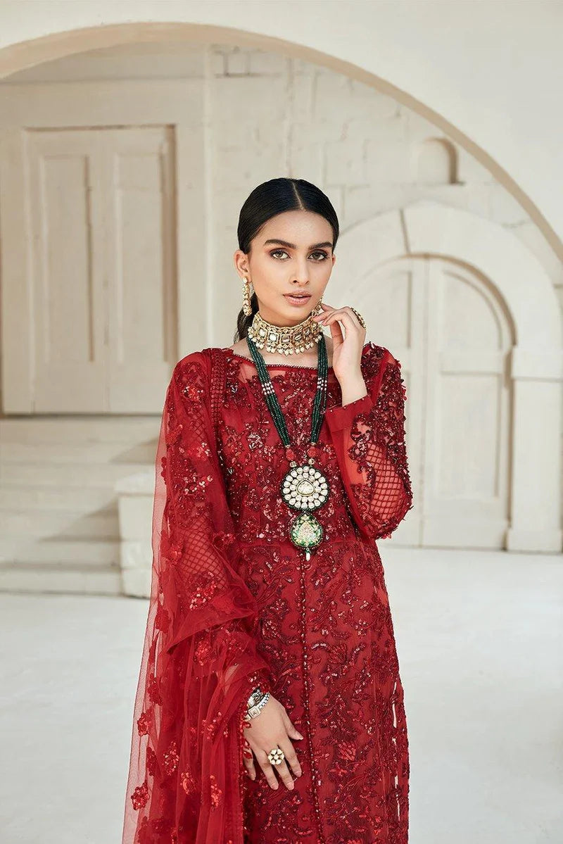 Maryam Hussain Rubi Embroidered Soft Net and Original Branded Cotton Silk 3 Piece Dress