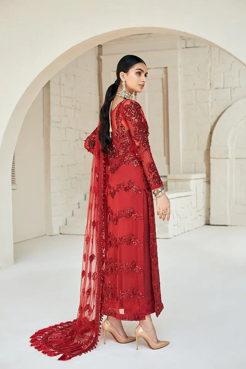 Maryam Hussain Rubi Embroidered Soft Net and Original Branded Cotton Silk 3 Piece Dress