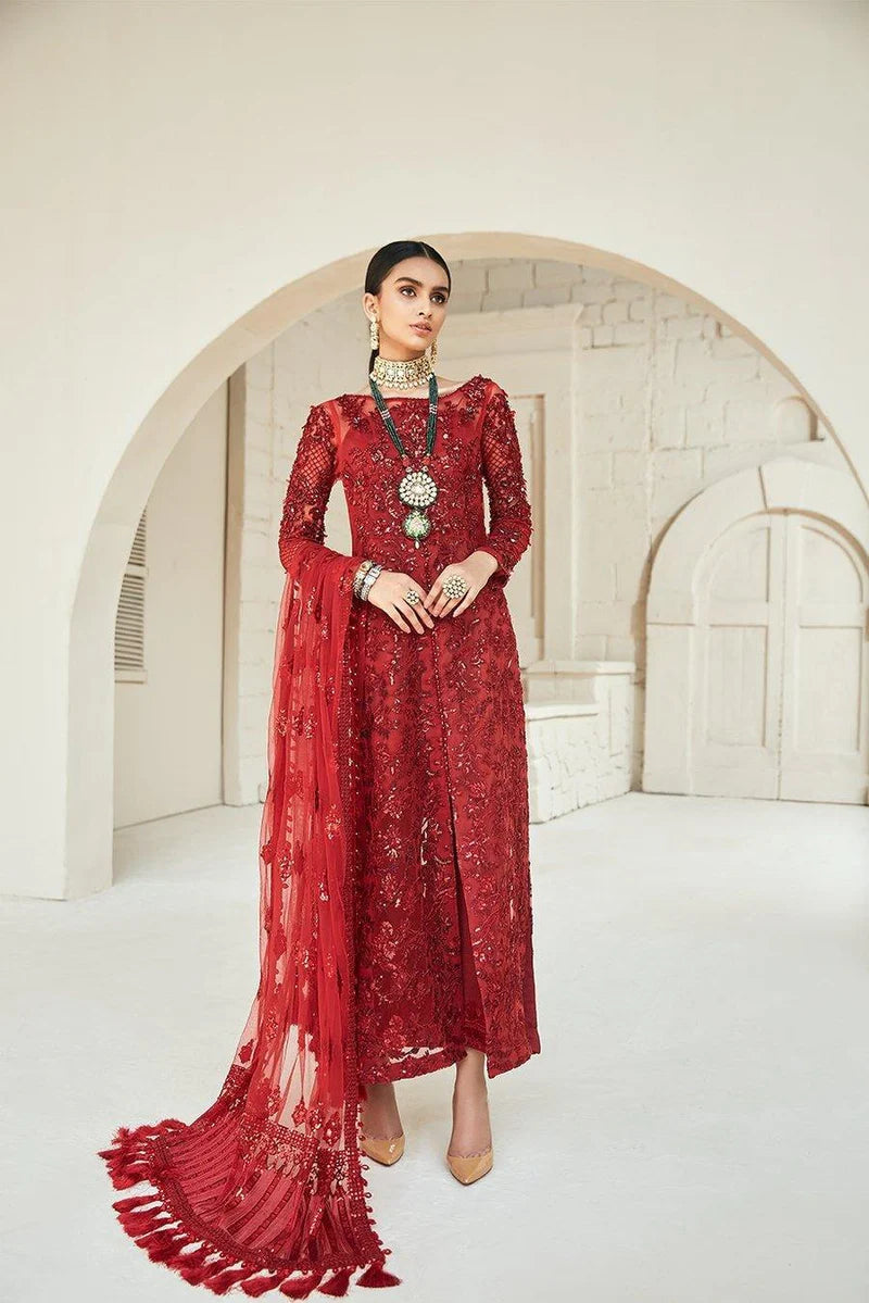 Maryam Hussain Rubi Embroidered Soft Net and Original Branded Cotton Silk 3 Piece Dress
