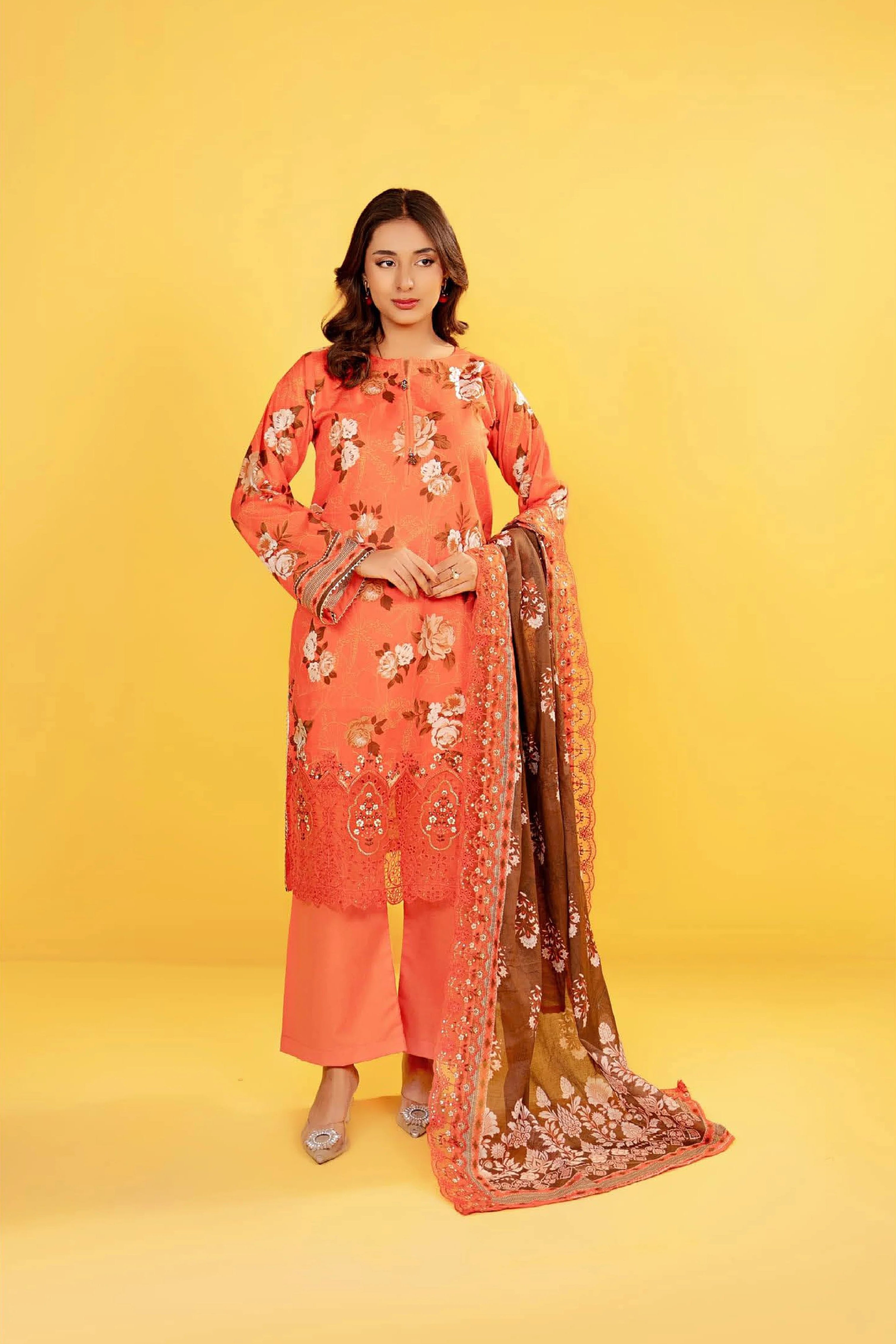 Original Factory Leftover Zesh Lawn Cutwork Embroidered 3 Piece Dress